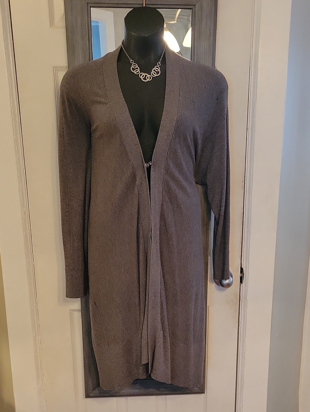 SIONI - Women's Long Open Cardigan Sweater - GREY